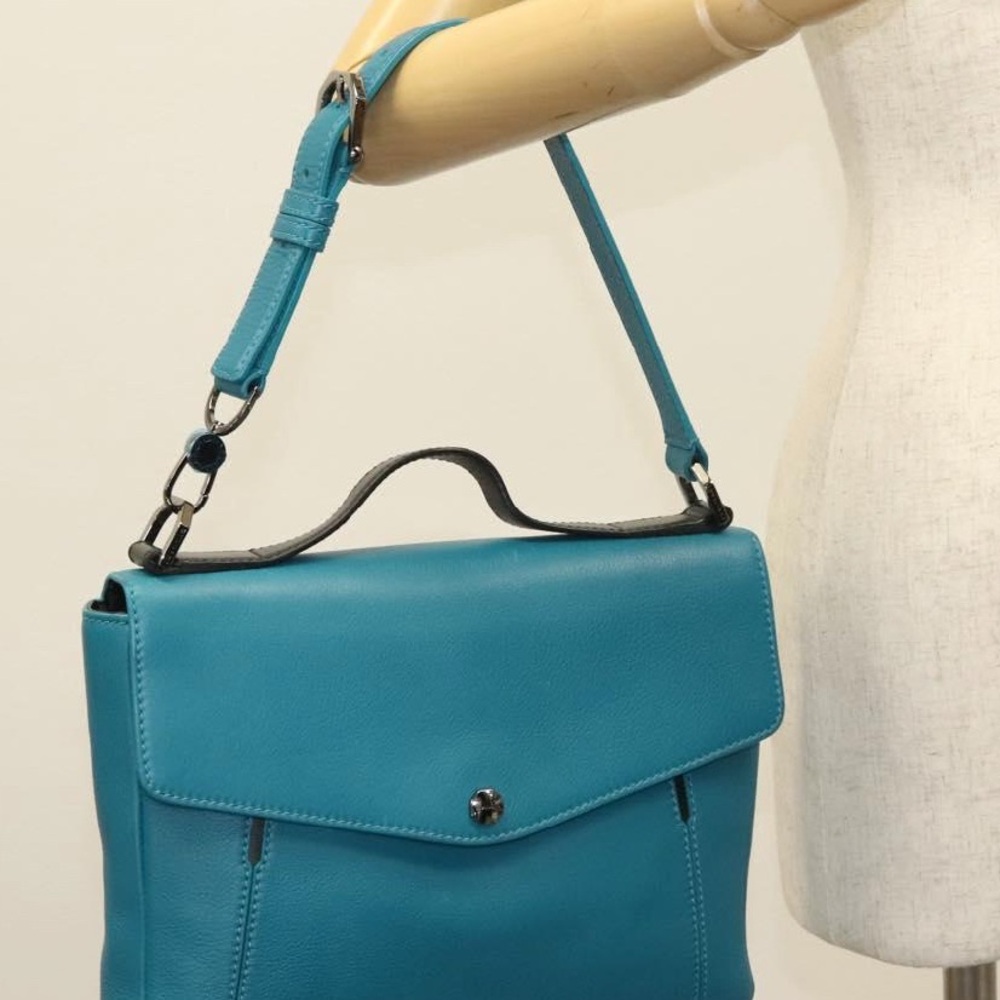 BVLGARI top handle Shoulder Bag Leather Turquoise Blue - Picture 13 of 14